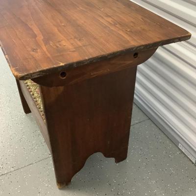 Old Tavern Table Seat with storage Wood and Fabric cover Table 31"H 36"W 24"depth, seat 17"H 24"x17"