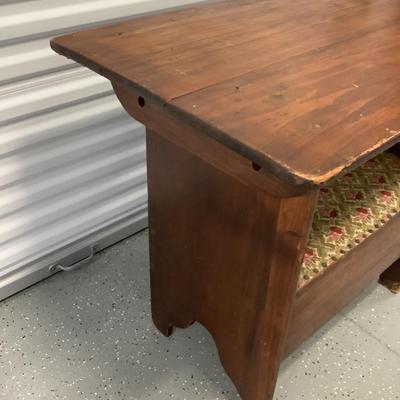 Old Tavern Table Seat with storage Wood and Fabric cover Table 31"H 36"W 24"depth, seat 17"H 24"x17"