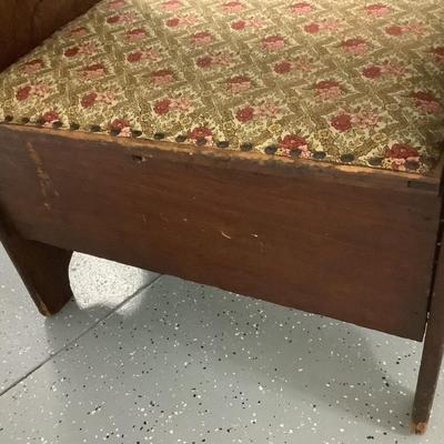 Old Tavern Table Seat with storage Wood and Fabric cover Table 31"H 36"W 24"depth, seat 17"H 24"x17"