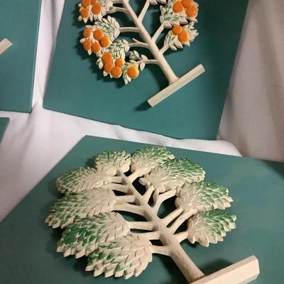 Vintage Syroco Wood All Four Seasons Wall Art Plagues, mid-century each 10" x 10"