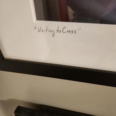 Framed Art Photo "Waiting to Cross" Signed  28x38