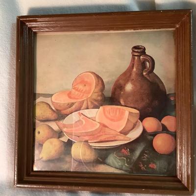 Still Life Wood frame/glass, Cantaloupe, Pears, Oranges, Jug 10