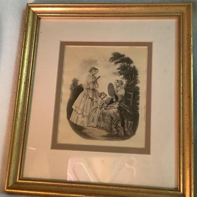 2 prints of French Ladies with a young girl framed double matted 10