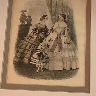 2 prints of French Ladies with a young girl framed double matted 10"H 9"W