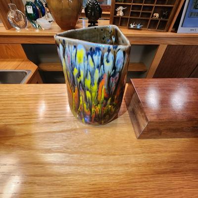 Handcrafted Pottery by G Caplan & Small Wooden Box