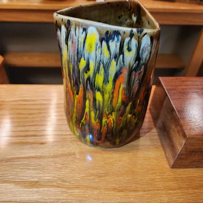 Handcrafted Pottery by G Caplan & Small Wooden Box
