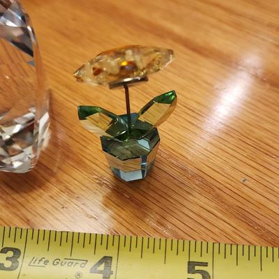 3 small Cut Glass , Flower, Heart Shape Prism , Micro Glass Paperweight art