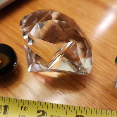 3 small Cut Glass , Flower, Heart Shape Prism , Micro Glass Paperweight art