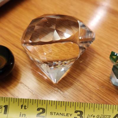 3 small Cut Glass , Flower, Heart Shape Prism , Micro Glass Paperweight art