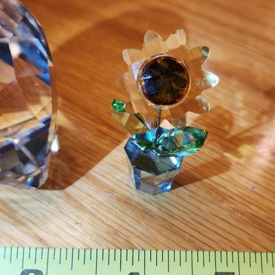 3 small Cut Glass , Flower, Heart Shape Prism , Micro Glass Paperweight art