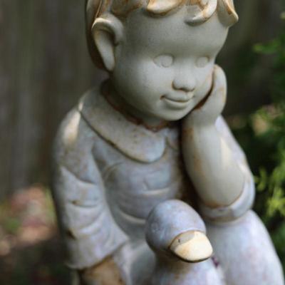 16" Boy & Duck Statue