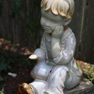 16" Boy & Duck Statue
