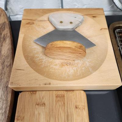 Lot of Wood Cutting Boards, Oven Racks