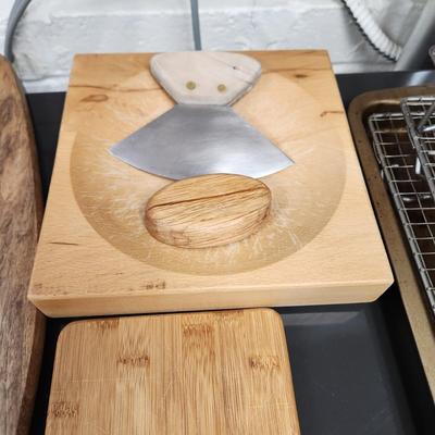 Lot of Wood Cutting Boards, Oven Racks
