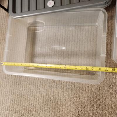 Lot of 21 Plastic Storage Containers with lids 6 different Sizes