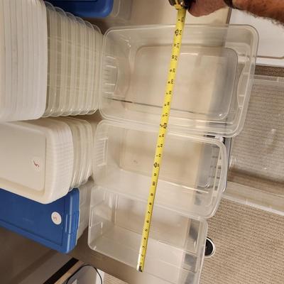 Lot of 21 Plastic Storage Containers with lids 6 different Sizes