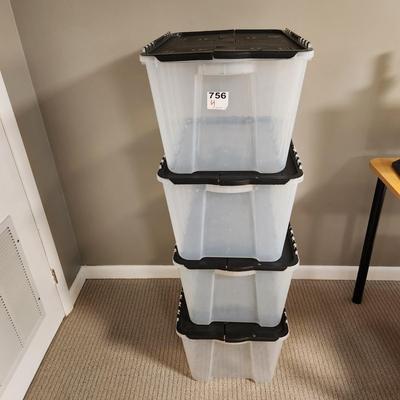 4 large Plastic Storage Totes 22x16x12