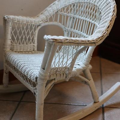 Childâ€™s White Wicker Rocking Chair