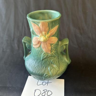 Roseville Clematis Green 1944 Vintage Art Pottery Handled Ceramic Vase 106-7
