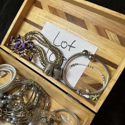 Mixed Lot of Costume Jewelry with Custom Wood Box