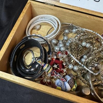Mixed Lot of Costume Jewelry with Custom Wood Box