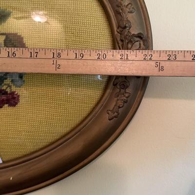 Antique Bubble Glass Frame with Needlepoint
