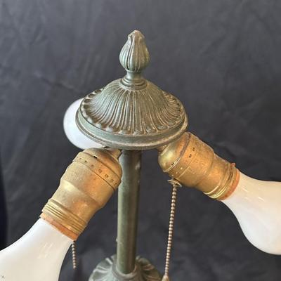 Antique Bradley & Hubbard Cast Iron Lamp with Bent Slag Glass Shade