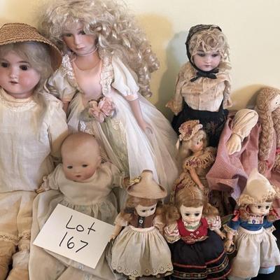 Lot of Antique and Modern Dolls - Some Bisque