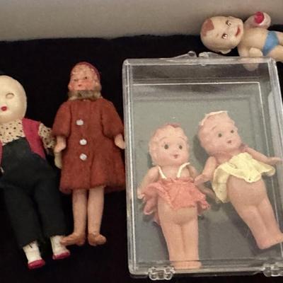 Large Lot of Antique and Vintage Bisque and Plastic Dolls - With Large Display Box