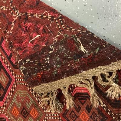 Afghan Soumak red gold runner 12' x 2' art for the floor in your hallway or foyer