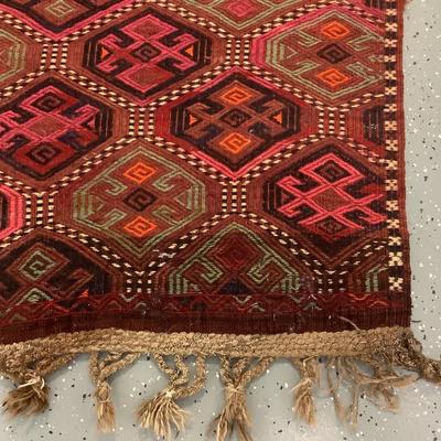 Afghan Soumak red gold runner 12' x 2' art for the floor in your hallway or foyer