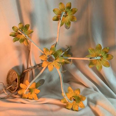 Vintage Metal Chandelier yellow and white flowers 20