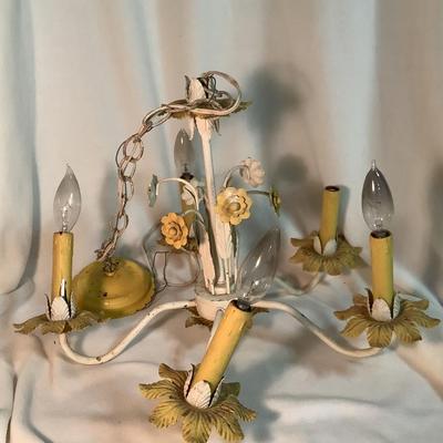 Vintage Metal Chandelier yellow and white flowers 20