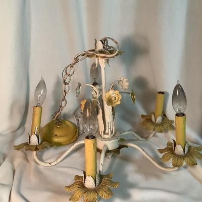 Vintage Metal Chandelier yellow and white flowers 20" diameter  14"H chain 16"