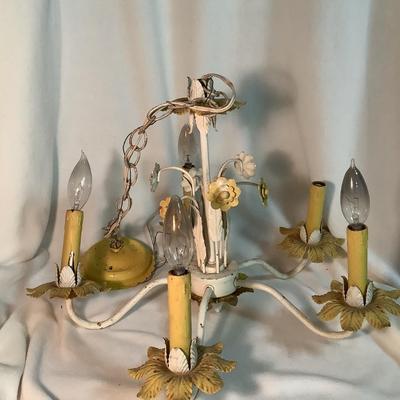 Vintage Metal Chandelier yellow and white flowers 20