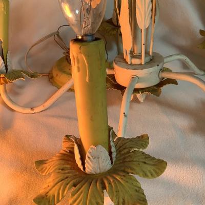 Vintage Metal Chandelier yellow and white flowers 20" diameter  14"H chain 16"