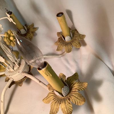 Vintage Metal Chandelier yellow and white flowers 20