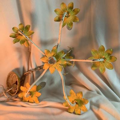 Vintage Metal Chandelier yellow and white flowers 20