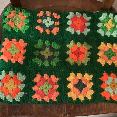 Crocheted Pillowcases -2. Green rectangular with pillow 18" x 14", square pillow cover brown and fall colors 14" x 14"