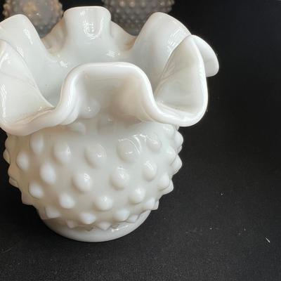 Hobnail Milk Glass Lamp, Vases & Dishes (M-RG)