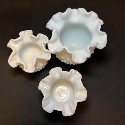 Hobnail Milk Glass Lamp, Vases & Dishes (M-RG)