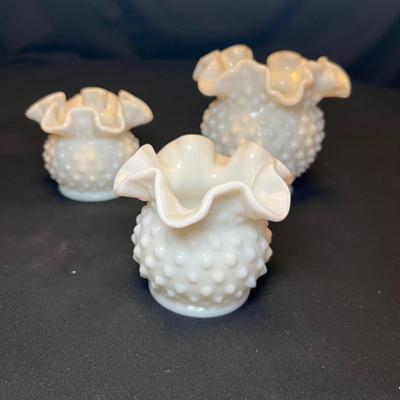 Hobnail Milk Glass Lamp, Vases & Dishes (M-RG)