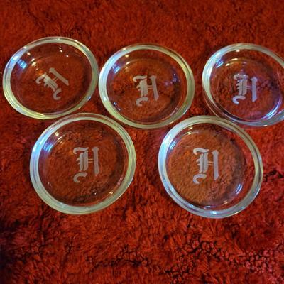 Monogrammed â€˜Hâ€™ Glasses, Coasters & Pitcher (M-RG)