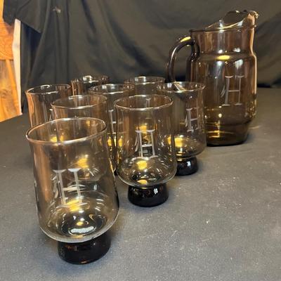 Monogrammed â€˜Hâ€™ Glasses, Coasters & Pitcher (M-RG)