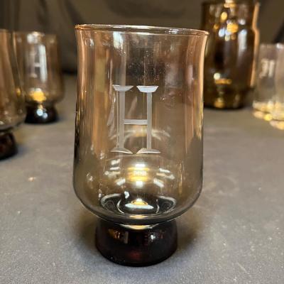 Monogrammed â€˜Hâ€™ Glasses, Coasters & Pitcher (M-RG)