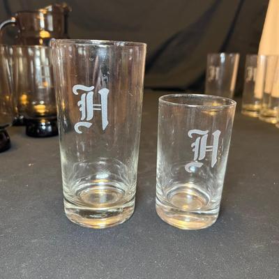 Monogrammed â€˜Hâ€™ Glasses, Coasters & Pitcher (M-RG)