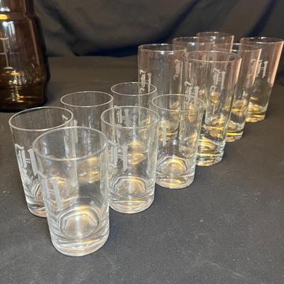 Monogrammed â€˜Hâ€™ Glasses, Coasters & Pitcher (M-RG)