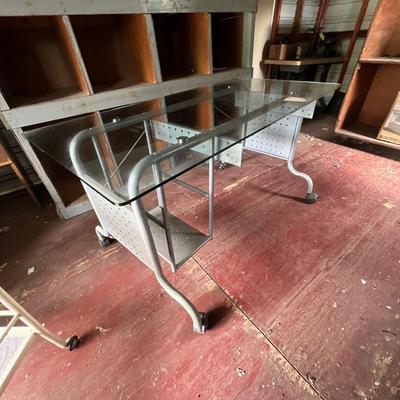 Industrial Rolling Metal/Glass Desk Plus Rolling Cart (OB1-RG)