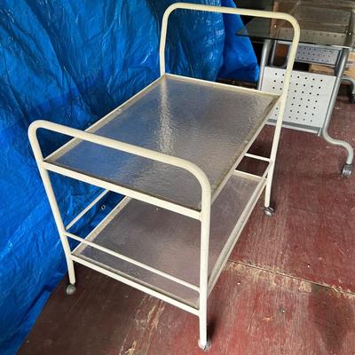 Industrial Rolling Metal/Glass Desk Plus Rolling Cart (OB1-RG)