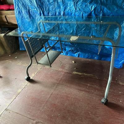 Industrial Rolling Metal/Glass Desk Plus Rolling Cart (OB1-RG)